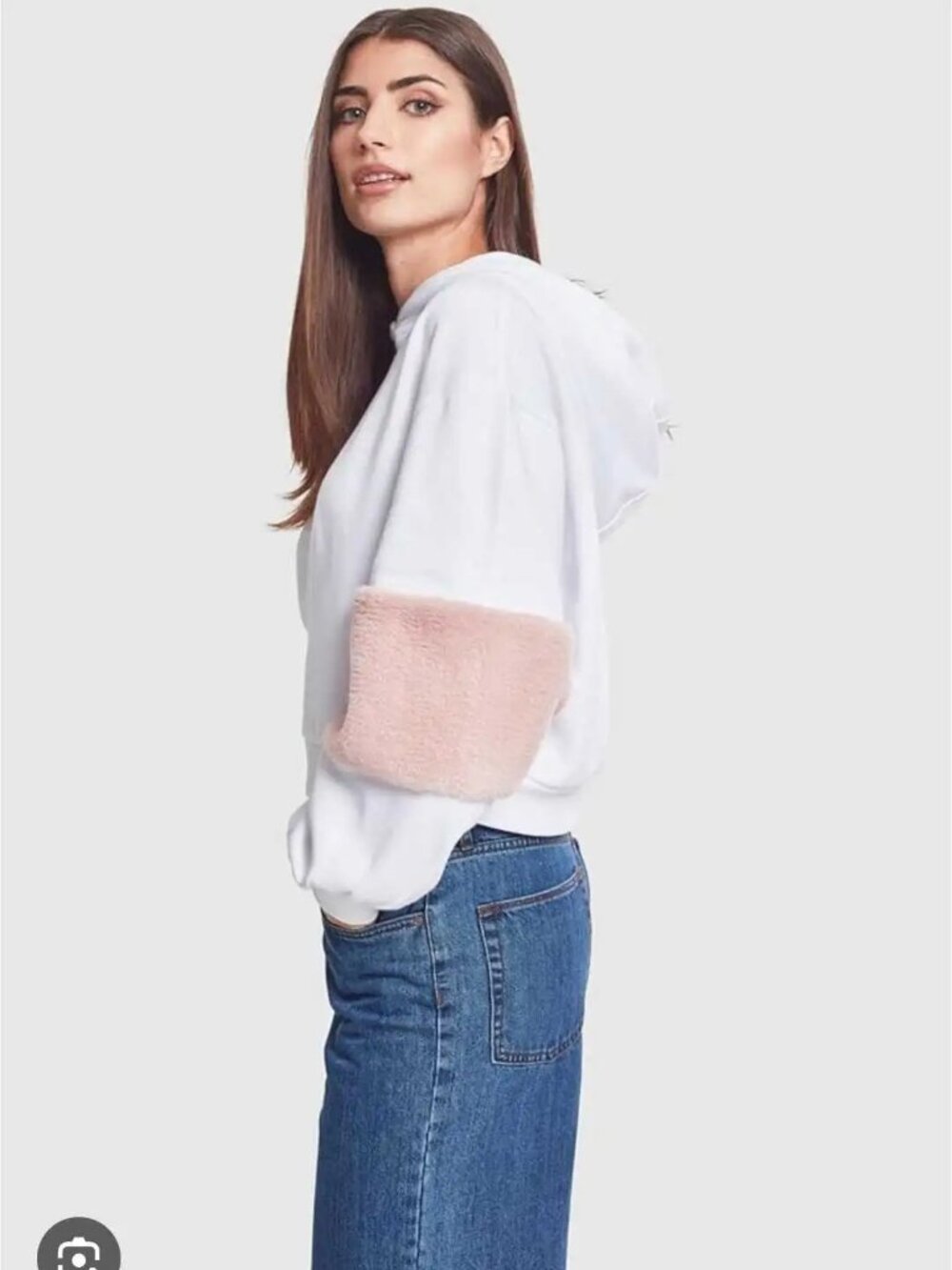 Women's Urban Classics White Fur Crop Hoodie